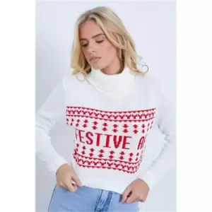 Image of I Saw It First Cream Festive Af Roll Neck Christmas Jumper - White
