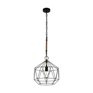 Image of Hanging Ceiling Pendant Light Black Cage & Rope Chain 1x 40W E27 Feature Lamp