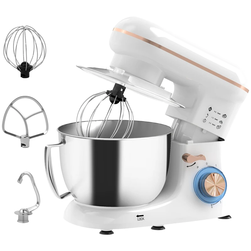 Image of HOMCOM Electric Stand Mixer, 4.5L Food Mixer with Dough Hook, Whisk White