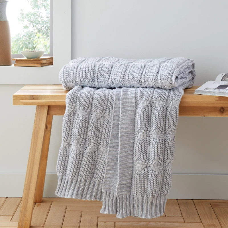 Image of Catherine Lansfield Chunky Marl Knit Cosy Blanket Throw Throws 130x170cm Silver 42625711001