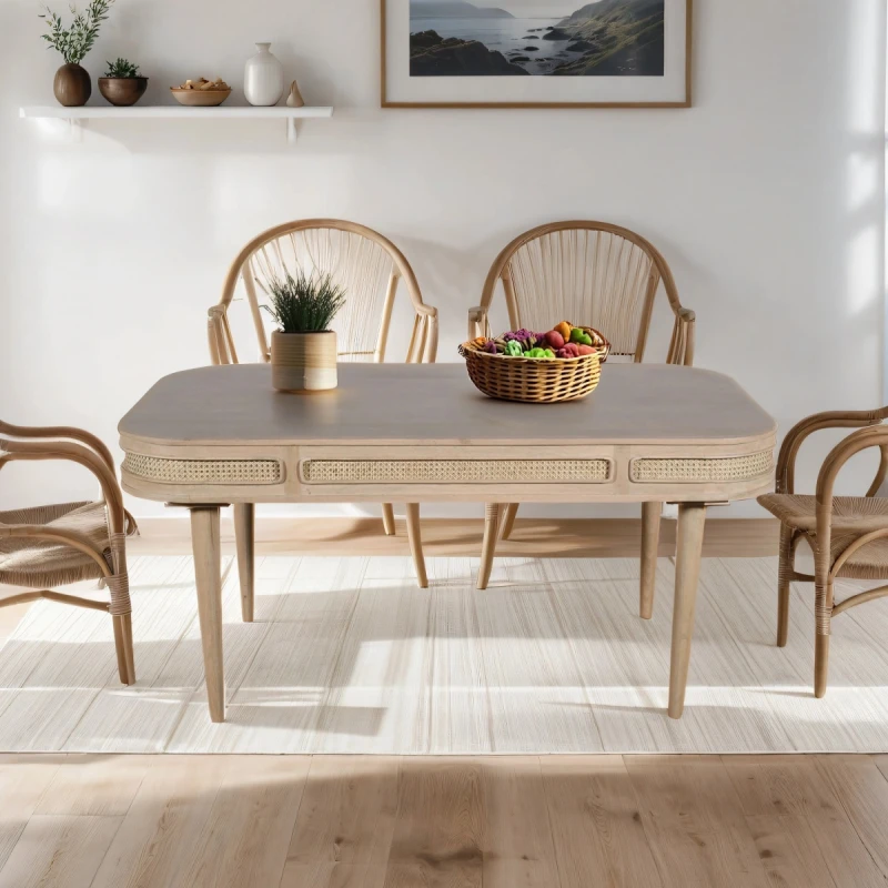 Image of Indian Hub Valencia Cane & Mango Wood Dining Table 6 Seater