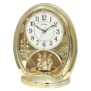 Image of Rhythm Mantel Clock Oval Gilt/Arabic Dial/Rotating Pendulum