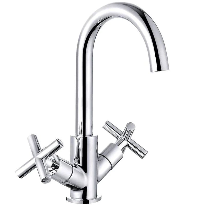 Image of Balterley Contemporary Cross Handle Kitchen Mixer Tap, Chrome in Silver Silver Unisex