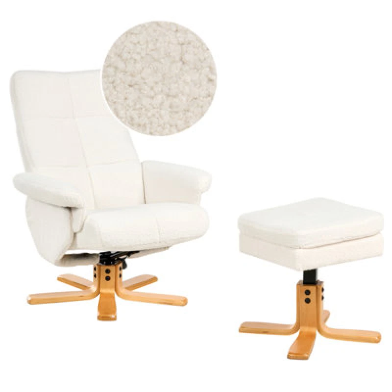 Image of Beliani Recliner Chair Epse With Footstool Boucle Off-White