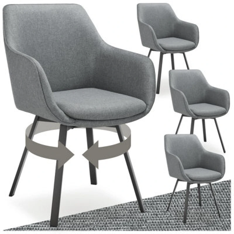 Image of Tectake Set Of 4 Dining Chair Alicon - Swivel Armchair With Padding And Continuous Backrest - Anthracite