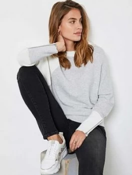 Image of Mint Velvet Blocked Ottoman Batwing Jumper - Grey, Silver Size M Women