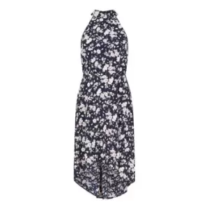 Image of Mela London Navy Floral Halter Neck High Low Dress - Blue
