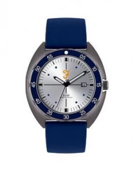Image of Farah Silver Sunray and Blue Detail Date Dial Blue Silicone Strap Mens Watch, One Colour, Men