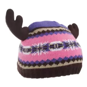 Image of FLOSO Childrens/Kids Fairisle Moose Winter Beanie Hat With Antlers (One Size) (Pink/Purple)