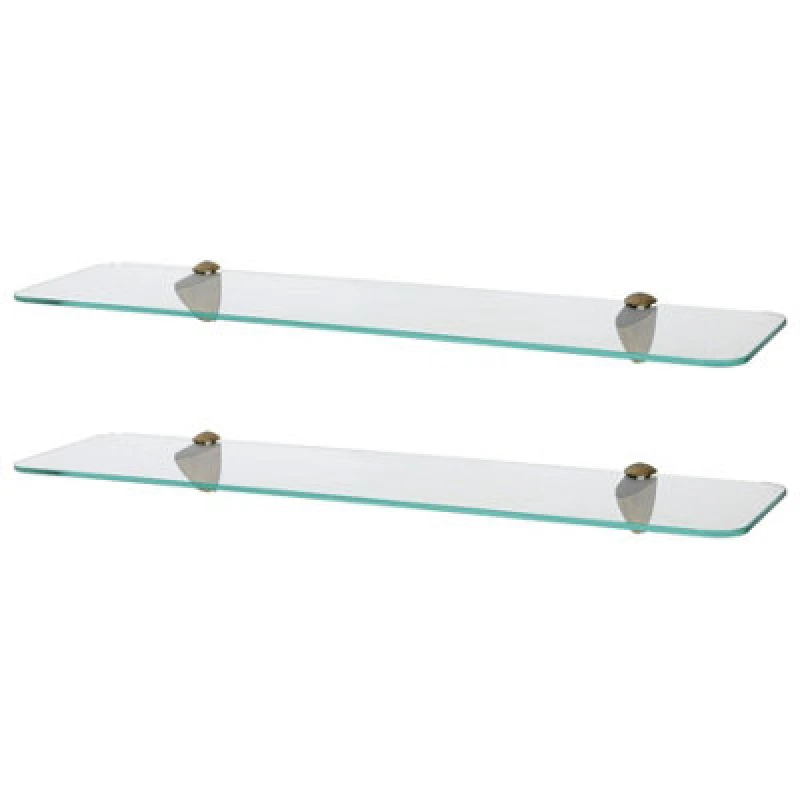 Image of Harbour Housewares 2X Rounded Floating Glass Shelves - 60Cm - Gold Brackets - Bathroom Shower Storage Vanity Display Unit Shelf