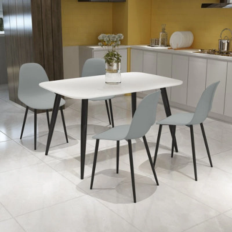 Image of Core Products Aspen White 120Cm Rectangular Dining Table With 4 Grey Plastic Curve Design Chairs