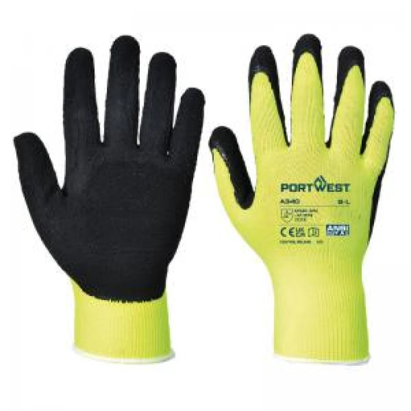 Image of Portwest Latex Foam Hi Vis Grip Gloves A340YERXXS Colour: Yellow
