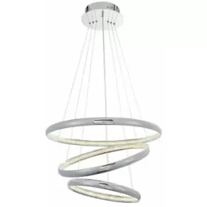 Image of Loops - LED Ceiling Pendant Light 47W Warm White Chrome & Crystal 3 Ring/Hoop Strip Lamp