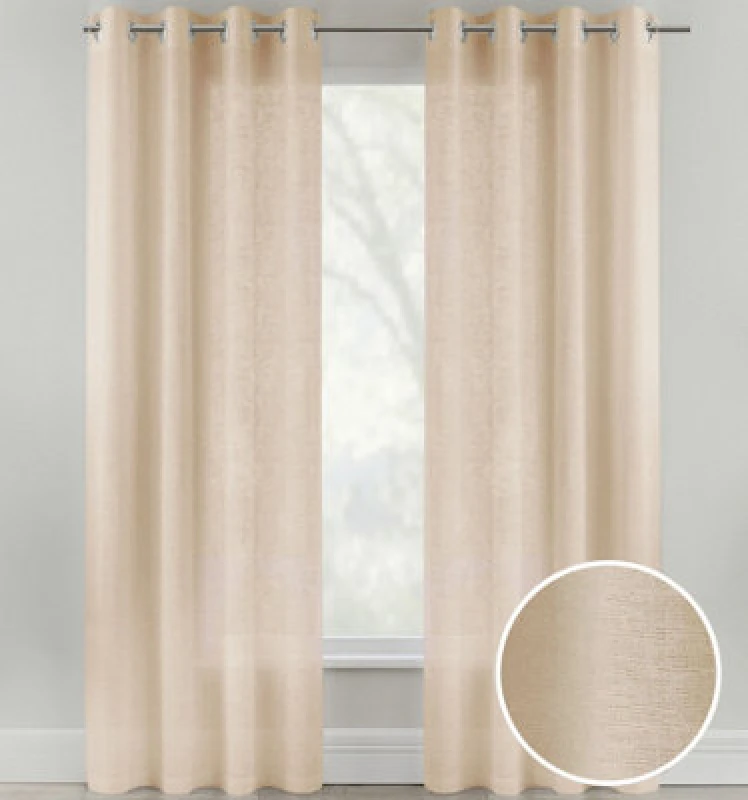 Image of Tyrone Textiles Linen Look Sheer Voile Panel Pair with Eyelet Header - Ideal for Living Rooms & Bedrooms Natural