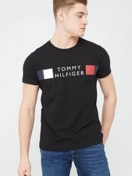 Image of Tommy Hilfiger Block Stripe Hilfiger T-Shirt - Black