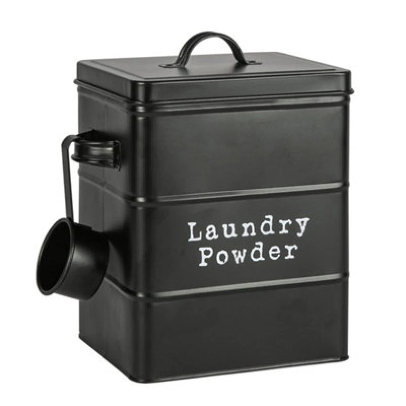 Image of Harbour Housewares Laundry Powder Canister - Black - Vintage Metal Home Kitchen Canister Tin Box Utility Laundry Storage