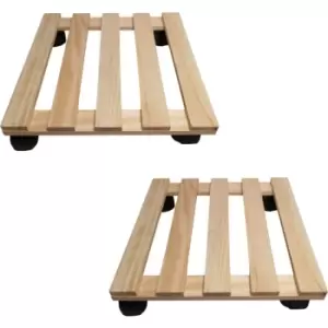 Image of Samuel Alexander - 2 Pack of 28cm Square Wooden Garden Plant Pot Flower Trolley Stand On Wheels