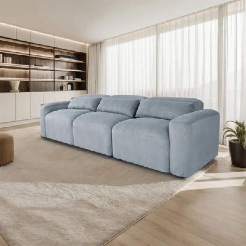 Image of 263Cm 3 Seater Sofa, Comfy Corduroy Couch With Spring Cushion, 3 Pillows - Max Load 330Lbs