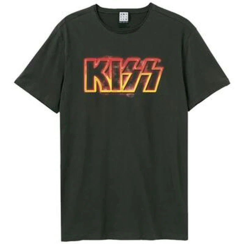 Image of Amplified Amplified Men Neon Sign Kiss T-Shirt in Charcoal Size: X-Small Charcoal XS Male 5063238001435