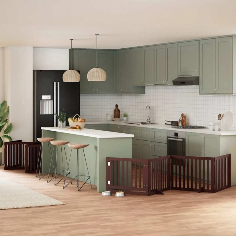 Image of vidaXL Dog Gate with Door Foldable 10 Panels Brown 800cm Poplar Wood, Brown 3155691