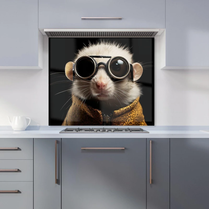 Image of Warren Reed - Designer Realistic Doormouse with Glasses Kitchen Splashback in White Size: 700mm x 650mm White Unisex 700mm x 650mm