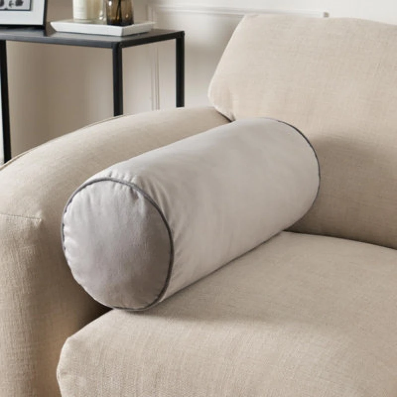 Image of OHS OHS Bolster Cushion Matte Velvet Filled Bedroom Sofa Plump Decorative Scatter Pillow in Light Grey Light Grey One Size Unisex 5027434202324