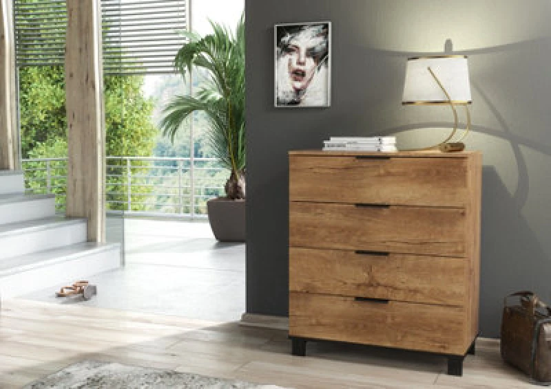 Image of Furneo Modern Dark Oak Effect Chest Of Drawers Cabinet 4 Drawers Storage Cozy 04