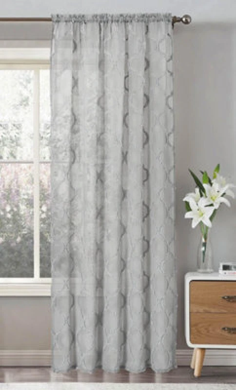 Image of Intimates Tufted Voile Panel Slot Top in Grey Size: 150cm width x 183cm drop Grey Unisex 150cm width x 183cm drop