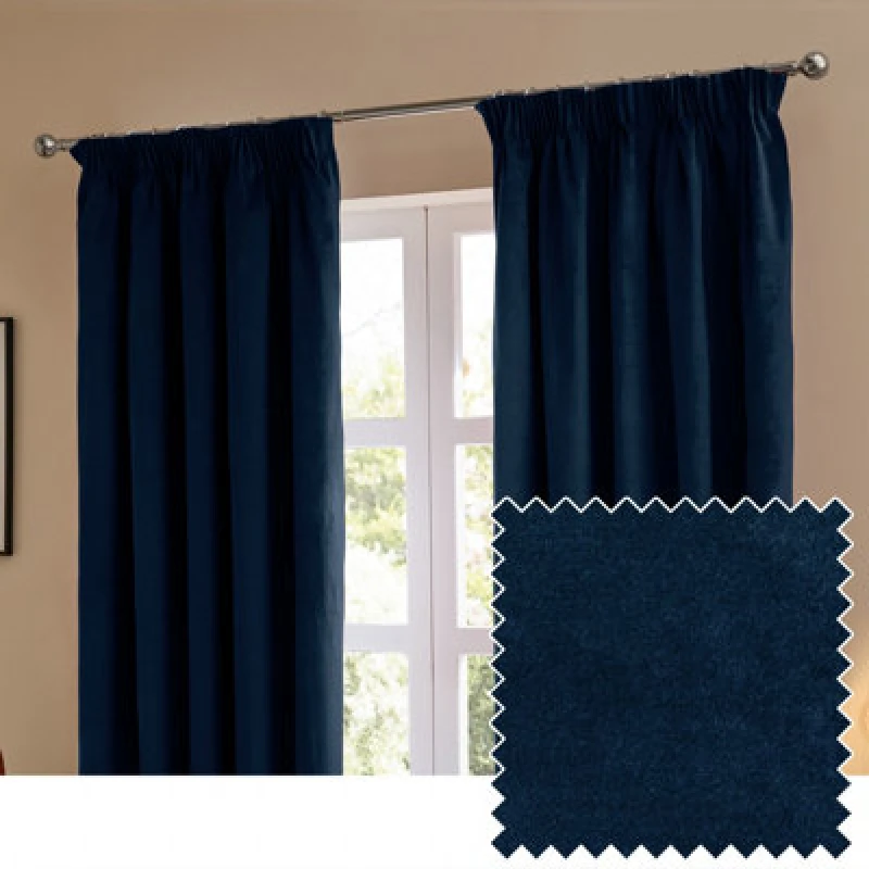 Image of Furn. The Ultimate Velvet Room Darkening Pencil Pleat Curtain Pair, Royal, (W)117X (D)183Cm