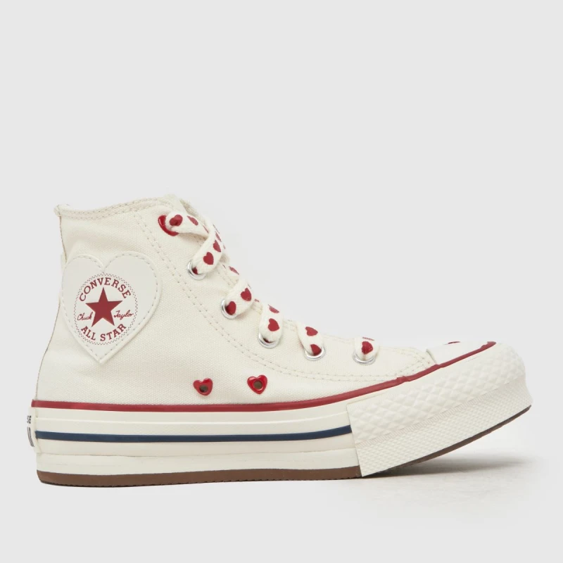 Image of Converse White & Red Chucks in Love EVA Lift Hi Girls Junior Trainers White & Red UK 2 (EU 34)