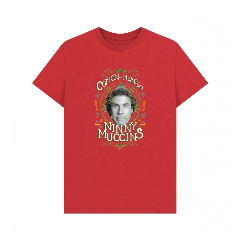 Image of Elf Mens Cotton Headed Ninny Muggins T-Shirt in Red Size: Small Red Male S