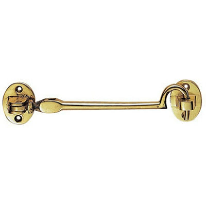 Image of Loops Heavy Duty Cabin Hook & Eye Polished Brass 254mm Arm Cabinet Hatch Lock Metallics