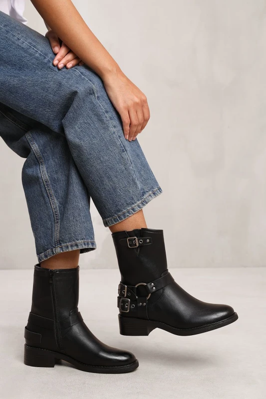 Image of Where's That From Womens 'Micah' Ankle Boot With Buckle Detailing in Black Size: 4 Black Female 4