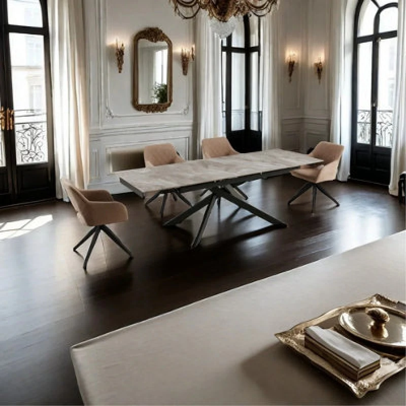 Image of Ds Living Zaira Marble Pattern Sintered Stone Dining Room Table