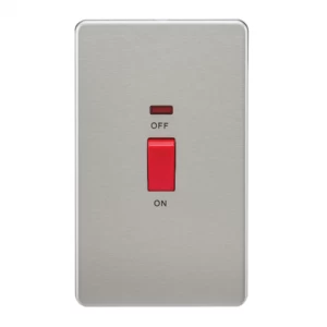 Image of KnightsBridge 45A 2G DP 230V Screwless Brushed Chrome Switch With Neon