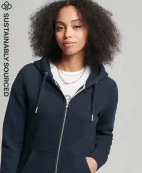 Image of Superdry Womens Organic Cotton Vintage Logo Embroidered Zip Hoodie Navy / Eclipse Navy - Size: 6