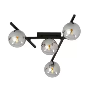 Image of Smart Black Globe Ceiling Light with Graphite Glass Shades, 4x E14