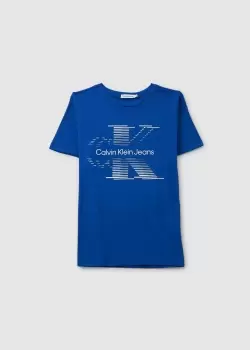 Image of Calvin Klein Kids Lined Monogram T-Shirt In Ultra Blue