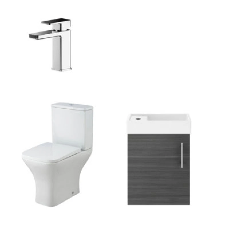 Image of Balterley Wall Vanity Basin Unit Toilet Cistern Seat Tap Anthracite Chrome Silver