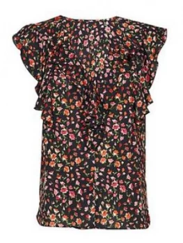 Image of Wallis Ditsy Ruffle Shell Top - Black, Size 10, Women