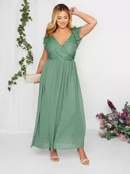 Image of Yours Curve Occasion Lace Wrap Maxi Dress, Green, Size 18, Women