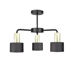 Image of Luce Multi Arm Semi Flush Ceiling Light Black, Gold, 44cm, 3x E27