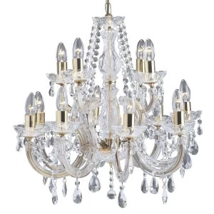 Image of Crystal Chandelier 12 Light Polished Brass Finish, E14