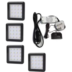 Image of Square 1.5W Black - LED Light Kit Under Cabinet Shelf Cupboard - Light Colour Natural - Lights 4