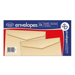 Image of County Stationery DL Manilla Gummed Envelopes Pack of 1000 C501