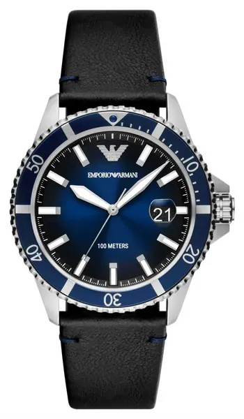 Image of Emporio Armani AR11516 Mens Blue Dial Black Leather Watch