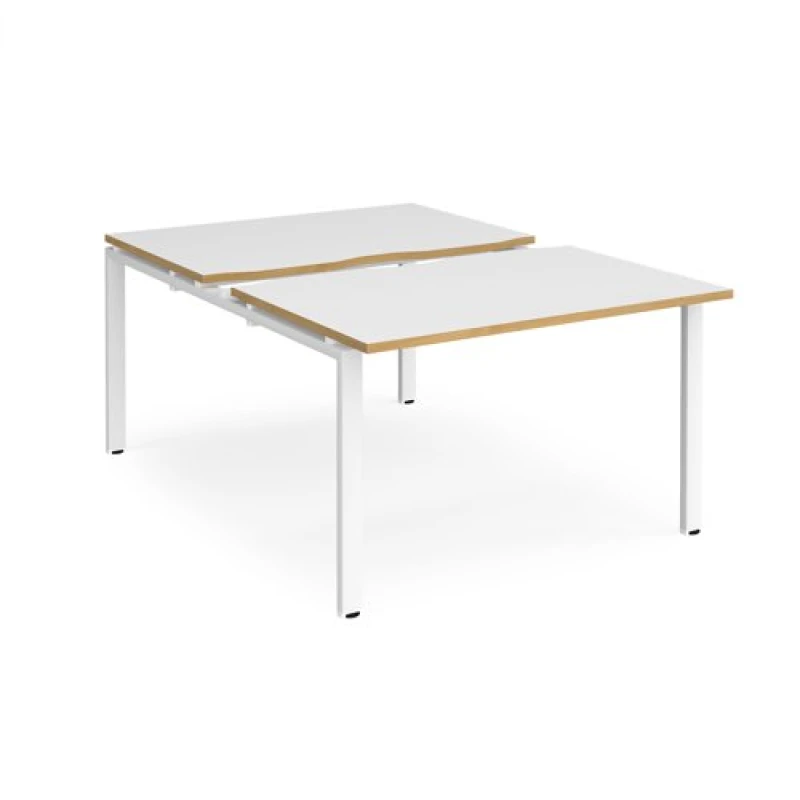 Image of Adapt Bench Desk 2 Person Rectangular Desks 1200mm With Sliding Tops White/Oak Tops With White Frames 1600mm Depth Adapt White/Oak STE1216-WH-