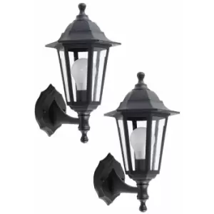 Image of Minisun - 2 x Traditional Black Outdoor Security IP44 Rated Wall Light Lanterns - No Bulbs