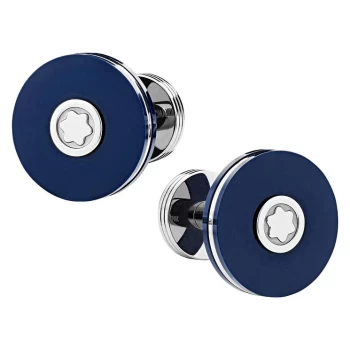 Image of Mont Blanc - Cufflinks, Round In Stainless Steel With Blue Resin - Cufflinks - Blue