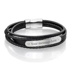 Image of Fred Bennett Multi-Band Black Leather Bracelet with Steel ID Bar